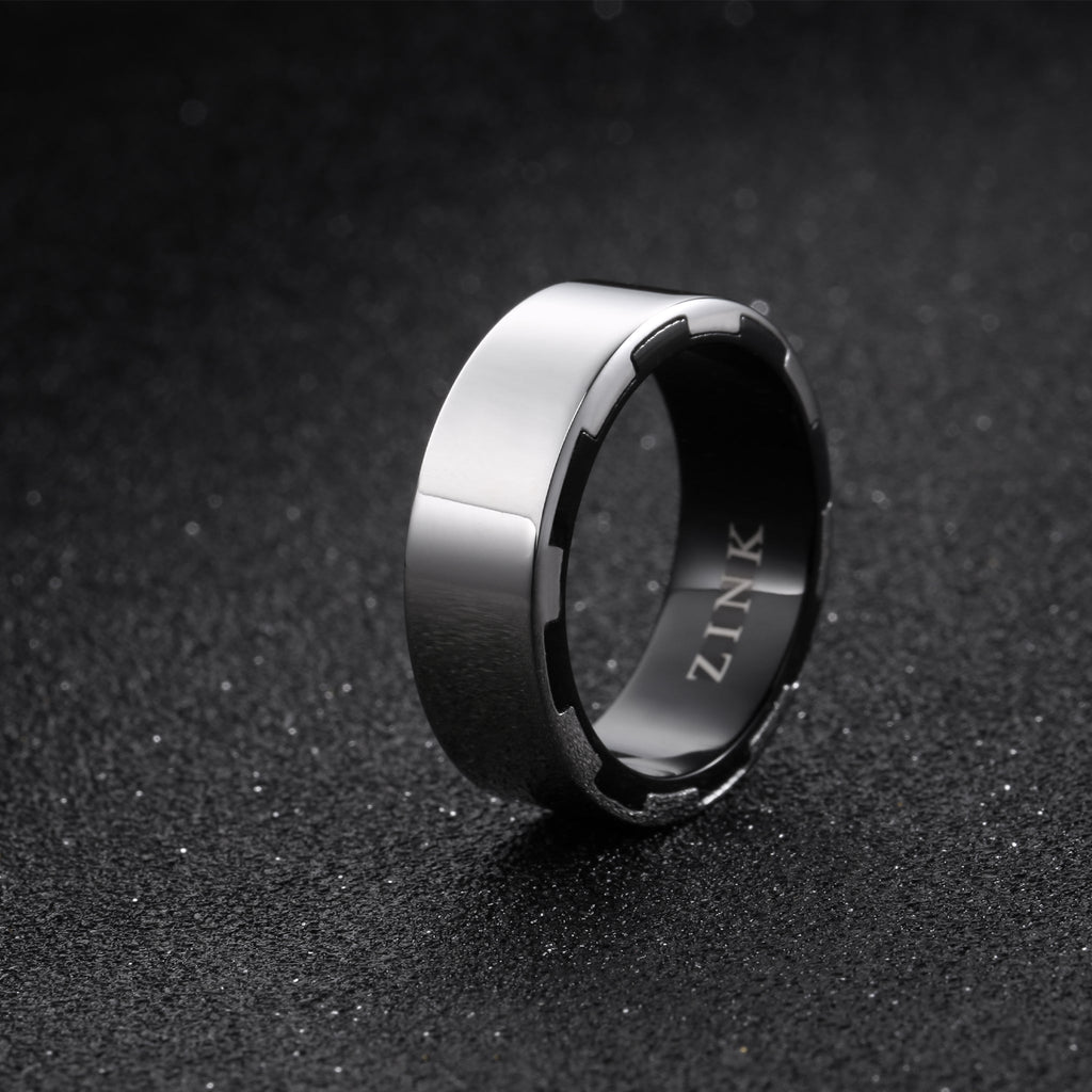 Zink Men's Silver & Black Stainless Steel Ring | Zjrg026sp