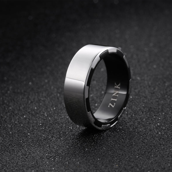 Zink Men's Silver & Black Stainless Steel Ring | Zjrg026sp