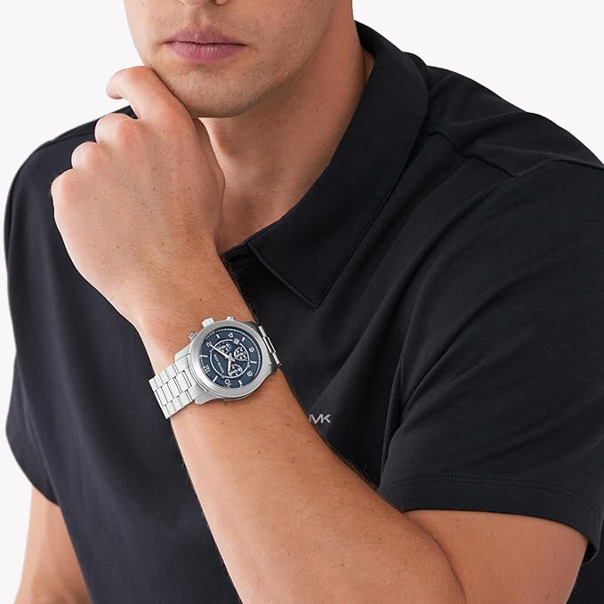 MICHAEL KORS MK9105 - STYLISH BLUE DIAL MEN'S WATCH WITH SILVER STAINLESS STEEL BAND-i-Watch-4