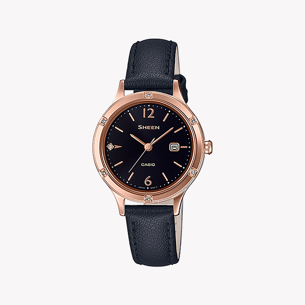Casio She-4533pgl-1audf Rose Gold Sporty Elegance - Women's Timepiece With Black Leather Band by i-watch
