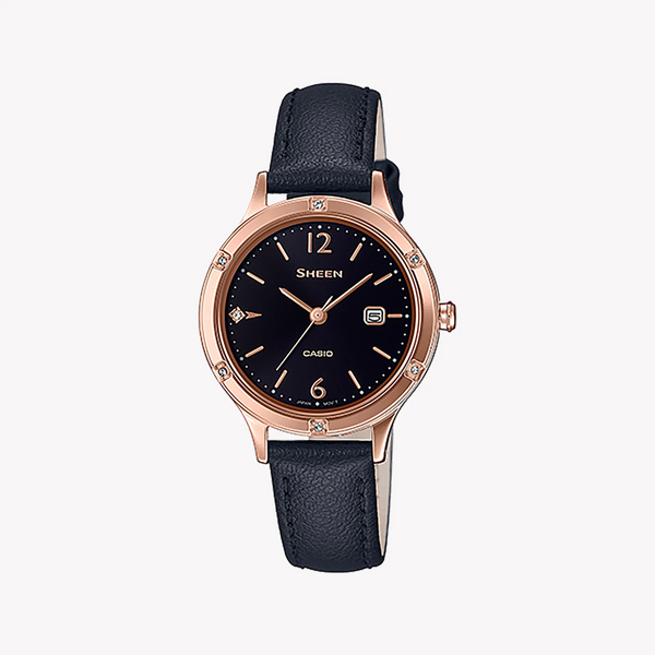 Casio She-4533pgl-1audf Rose Gold Sporty Elegance - Women's Timepiece With Black Leather Band by i-watch