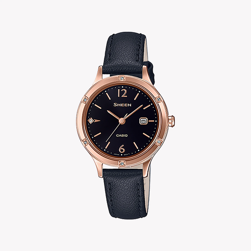 Casio She-4533pgl-1audf Rose Gold Sporty Elegance - Women's Timepiece With Black Leather Band by i-watch