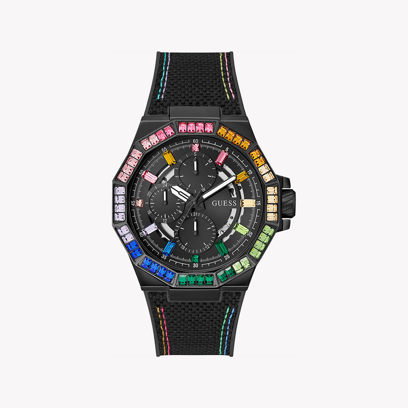 GUESS GW0701G1 BOLD STRIKE - BLACK RECYCLED STEEL MEN'S WATCH WITH COMFORTABLE NYLON/SILICONE BAND