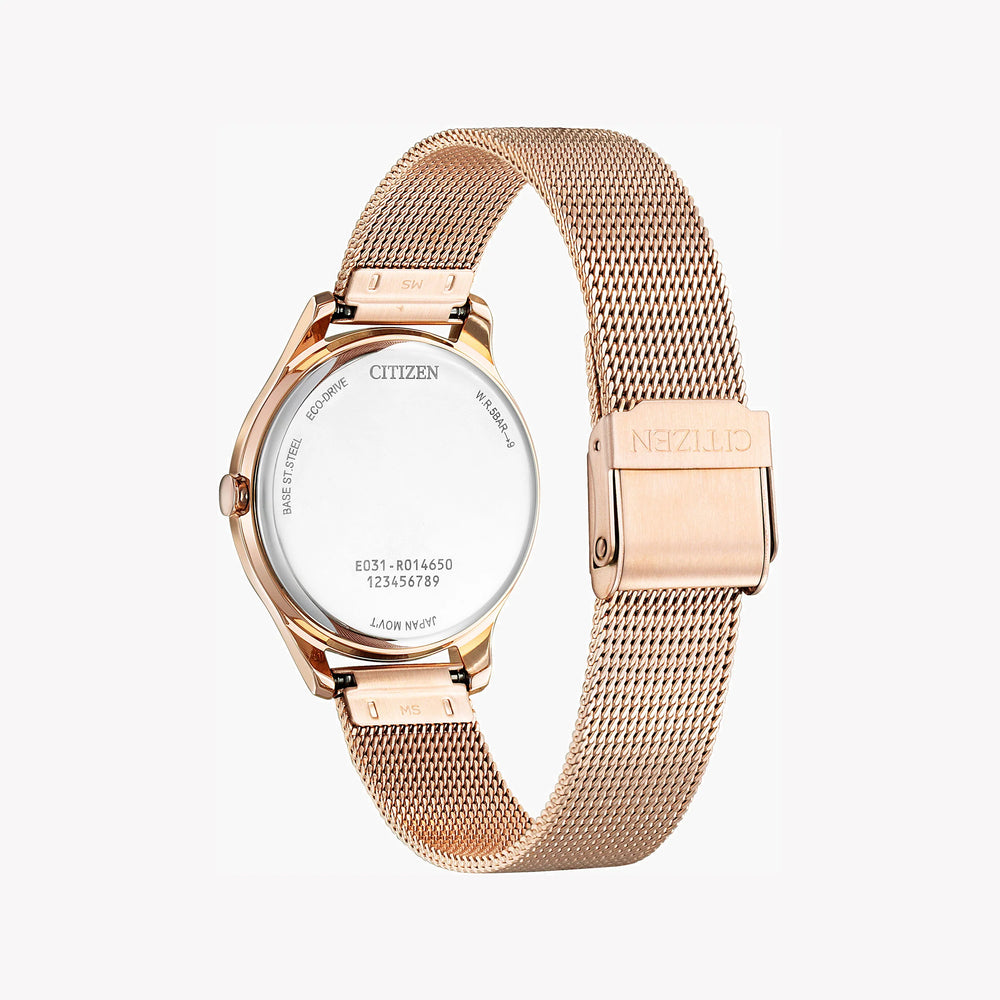 Citizen Women's Rose Gold Mesh Watch, White Dial | Em0508-80y by i-watch