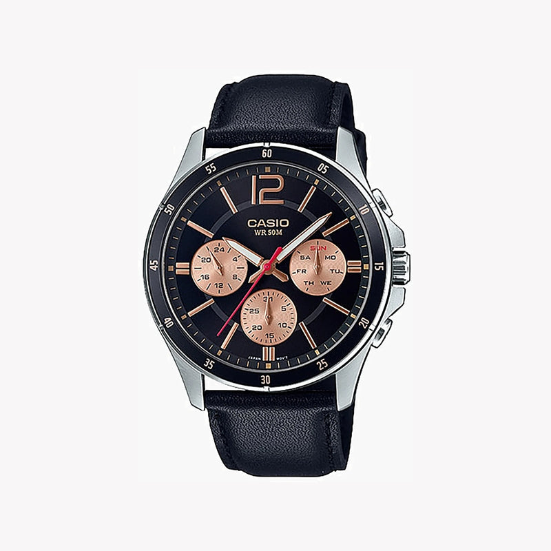 Casio Mtp-1374l-1a2vdf Sporty Elegance - Men's Stylish Timepiece With Leather Band & Black Dial by i-watch