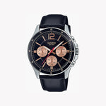 CASIO MTP-1374L-1A2VDF SPORTY ELEGANCE - MEN'S STYLISH TIMEPIECE WITH LEATHER BAND & BLACK DIAL