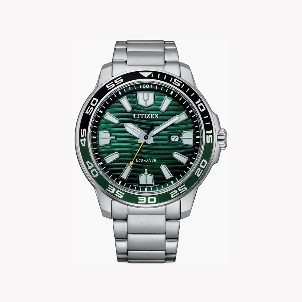 Citizen Men's Silver Stainless Steel Watch, Green Dial | Aw1526-89x by i-watch