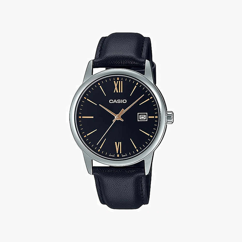 Casio Men's Black Leather Watch, Stainless Steel Case | Mtp-V002l-1b3udf by i-watch