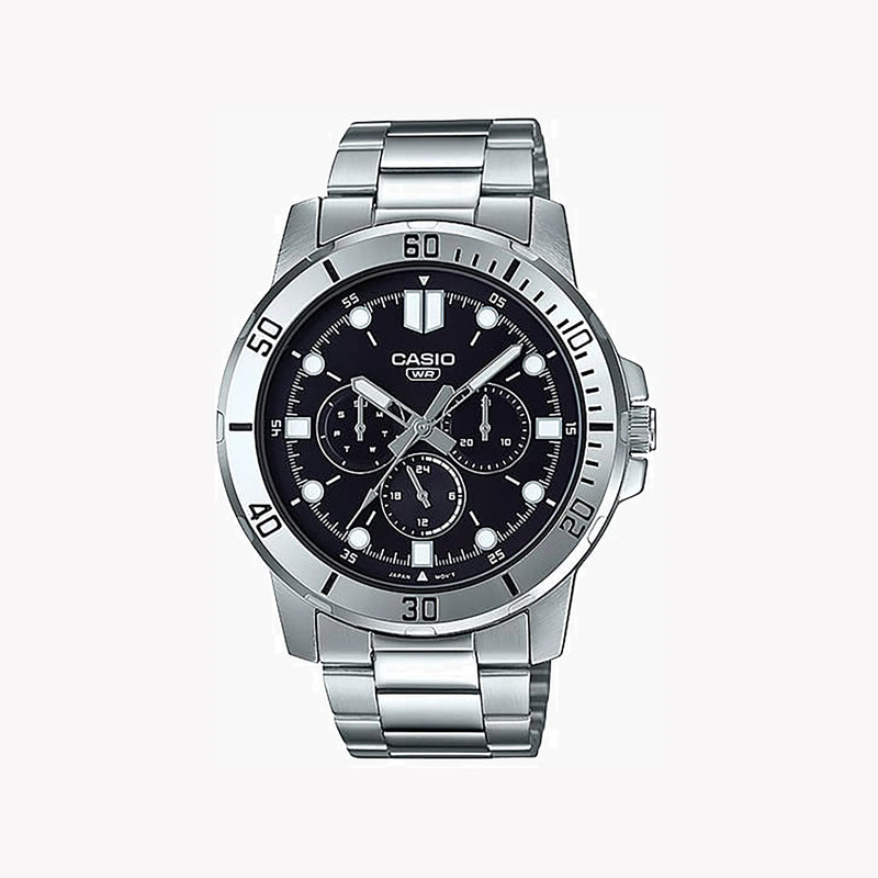 Casio Men's Silver Watch, Black Dial | Mtp-Vd300d-1e by i-watch