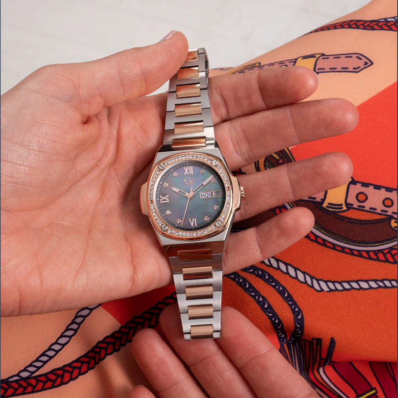 Guess Women's Rose Gold/Silver Watch, Grey Dial | Y98001l5mf by i-watch