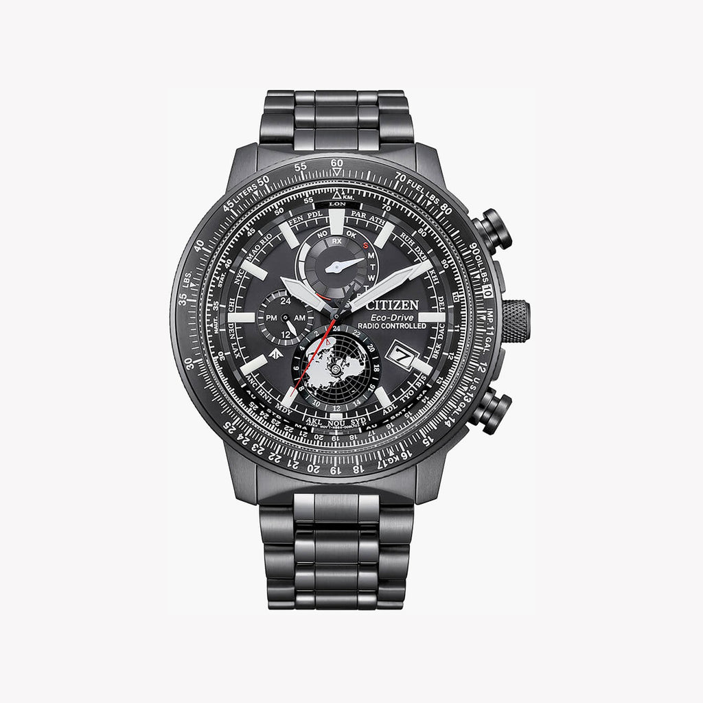 CITIZEN BY3005-56G MODERN PRECISION - MEN'S DARK GRAY STAINLESS STEEL WATCH with BLACK DIAL and WORLD TIME FUNCTION