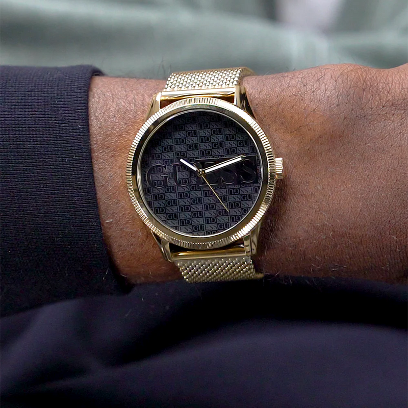 Guess Men's Gold Mesh Watch, Black Dial | Gw0710g2 by i-watch