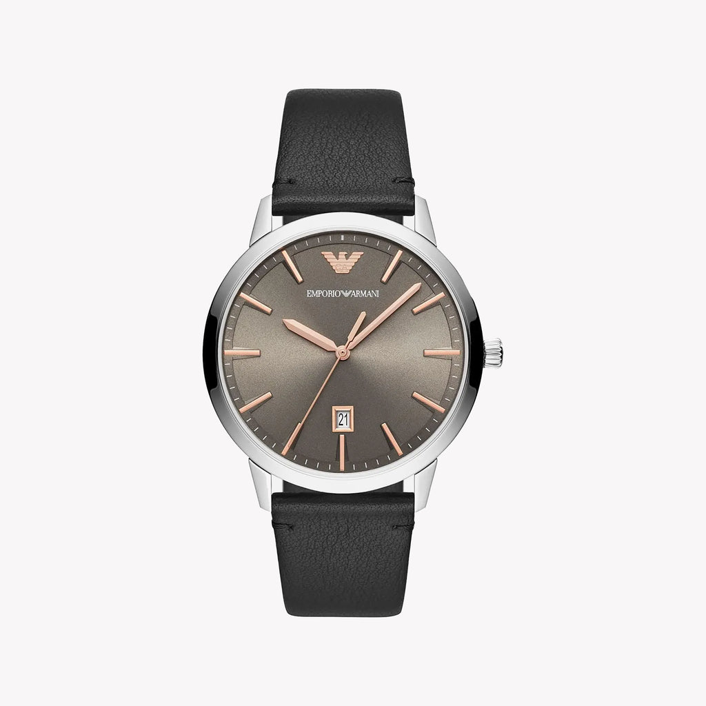 Emporio Armani AR11277 - ELEGANCE REDEFINED: Men's Silver & Brown Timepiece with Leather Band