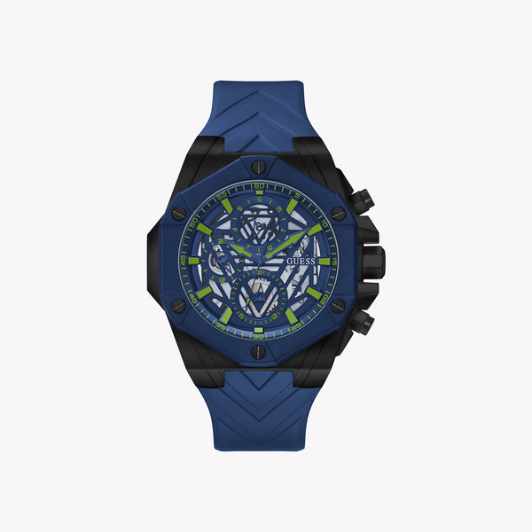 Guess Men's Black & Blue Silicone Watch, Blue Dial | Gw0579g3 by i-watch