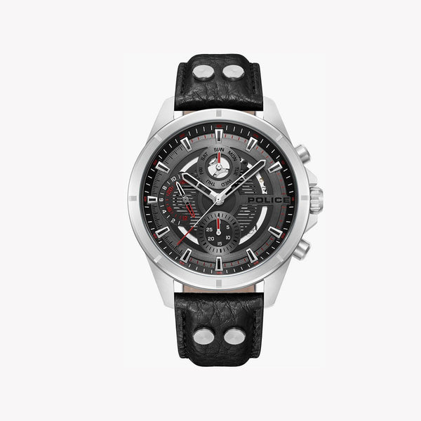Police Men's Silver Watch, Black Leather Strap | Pewjf0004601 by i-watch