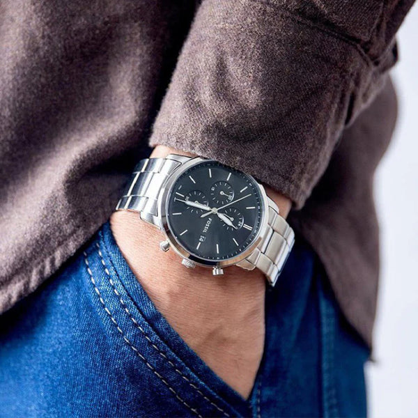 Fossil Men's Silver Watch, Black Dial | Fs5847 by i-watch