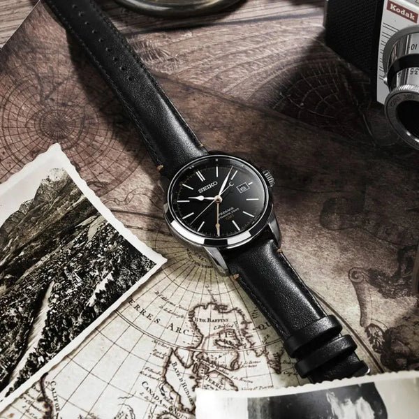 Seiko Men's Silver Stainless Steel, Black Leather | Spb447j1