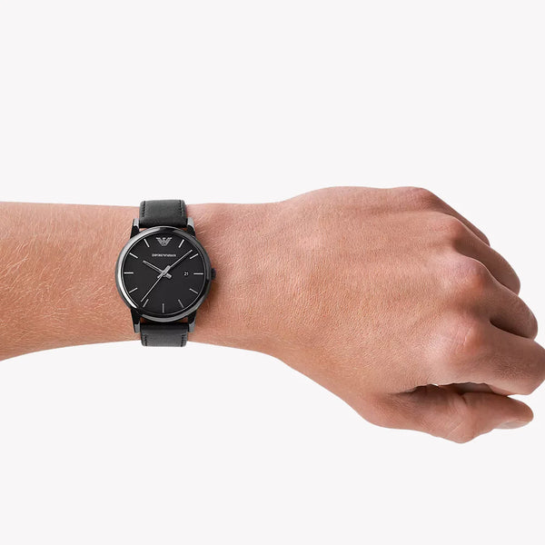 Emporio Armani Men's Black Leather Watch, Black Dial | Ar1732 by i-watch