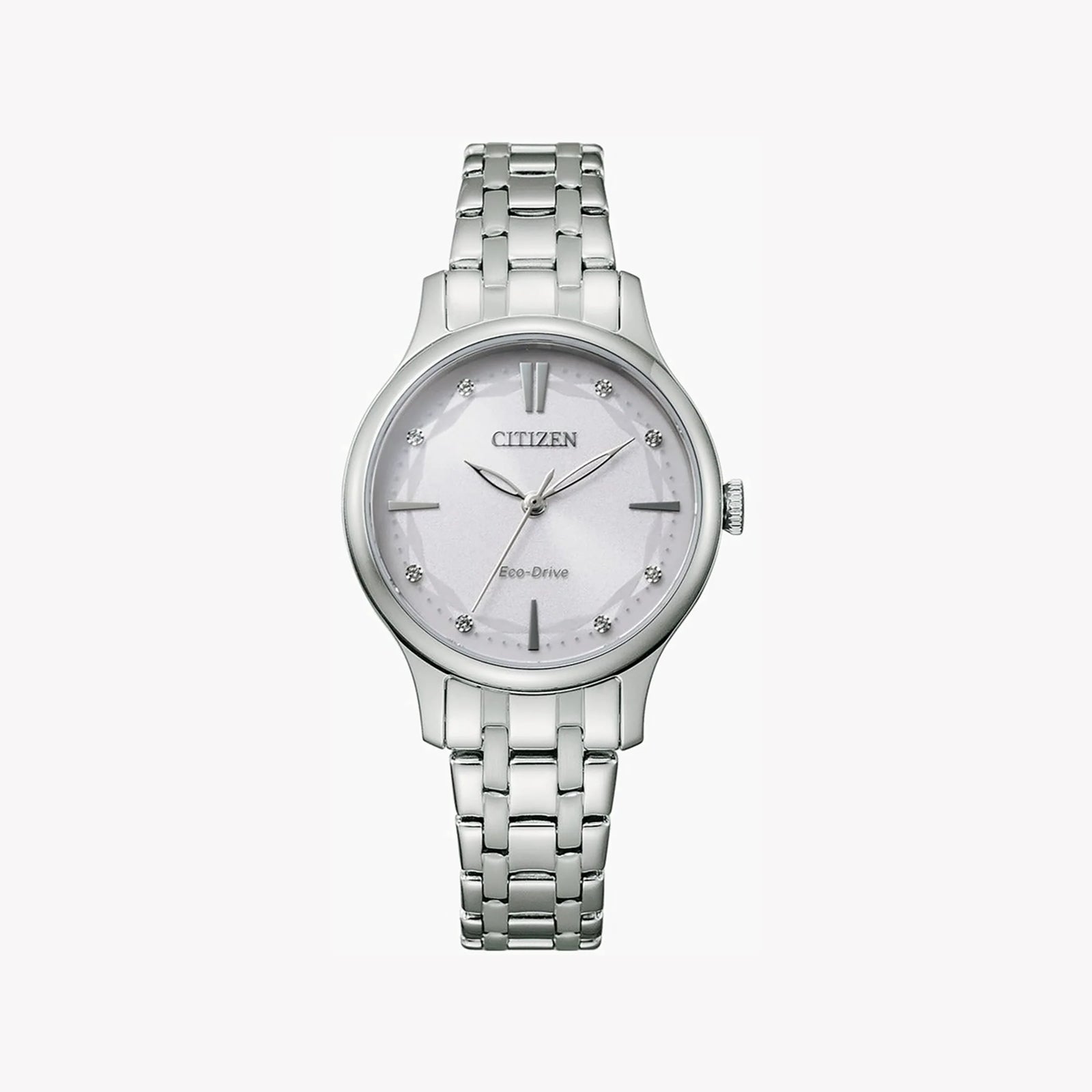 Citizen Em0890-85a - Elegant Shimmer: Eco-Drive Women's Watch With Crystal Accents & Silver Steel Band by i-watch