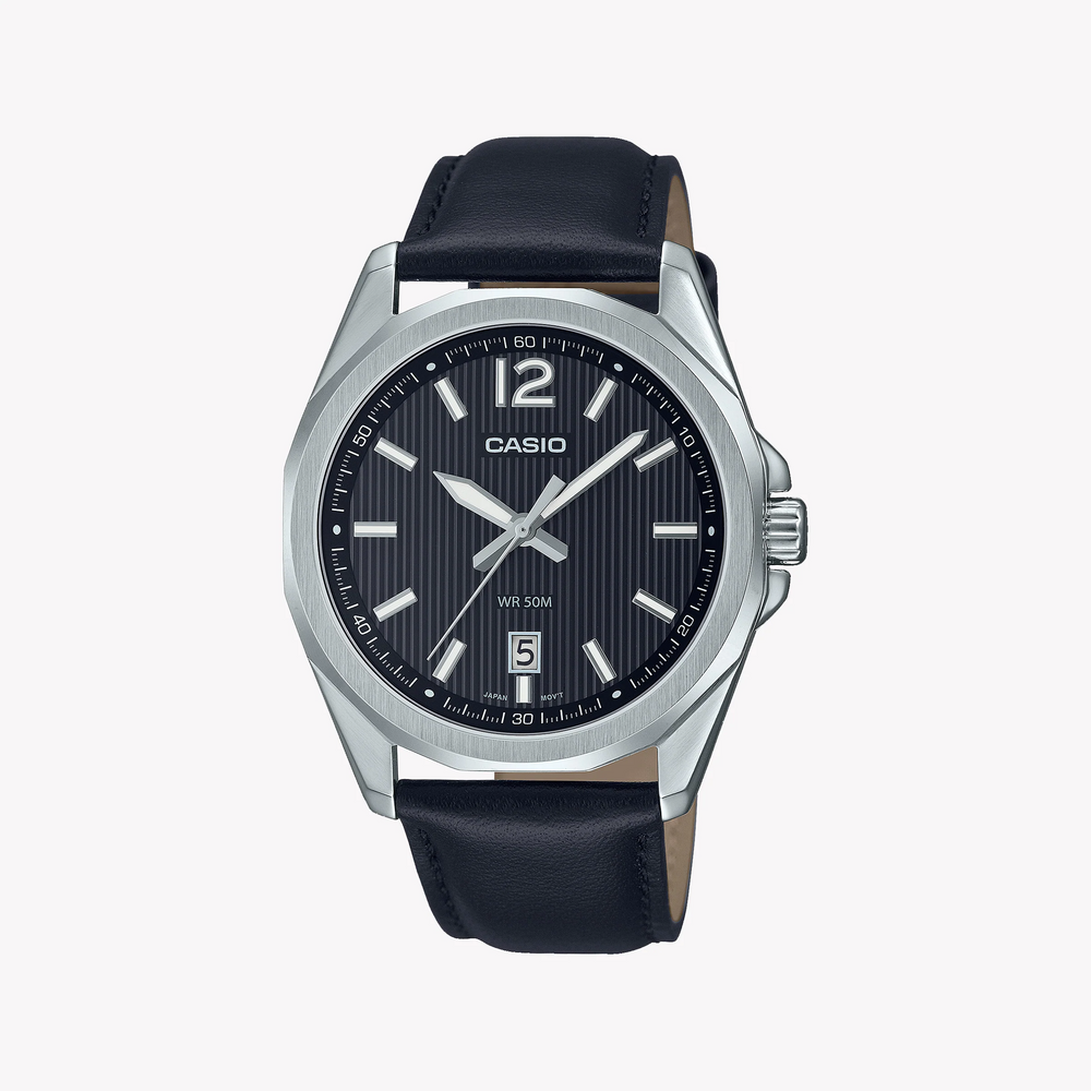Casio Mtp-E725l-1avdf - Sporty Sophistication Men's Watch With Black Dial & Leather Band by i-watch