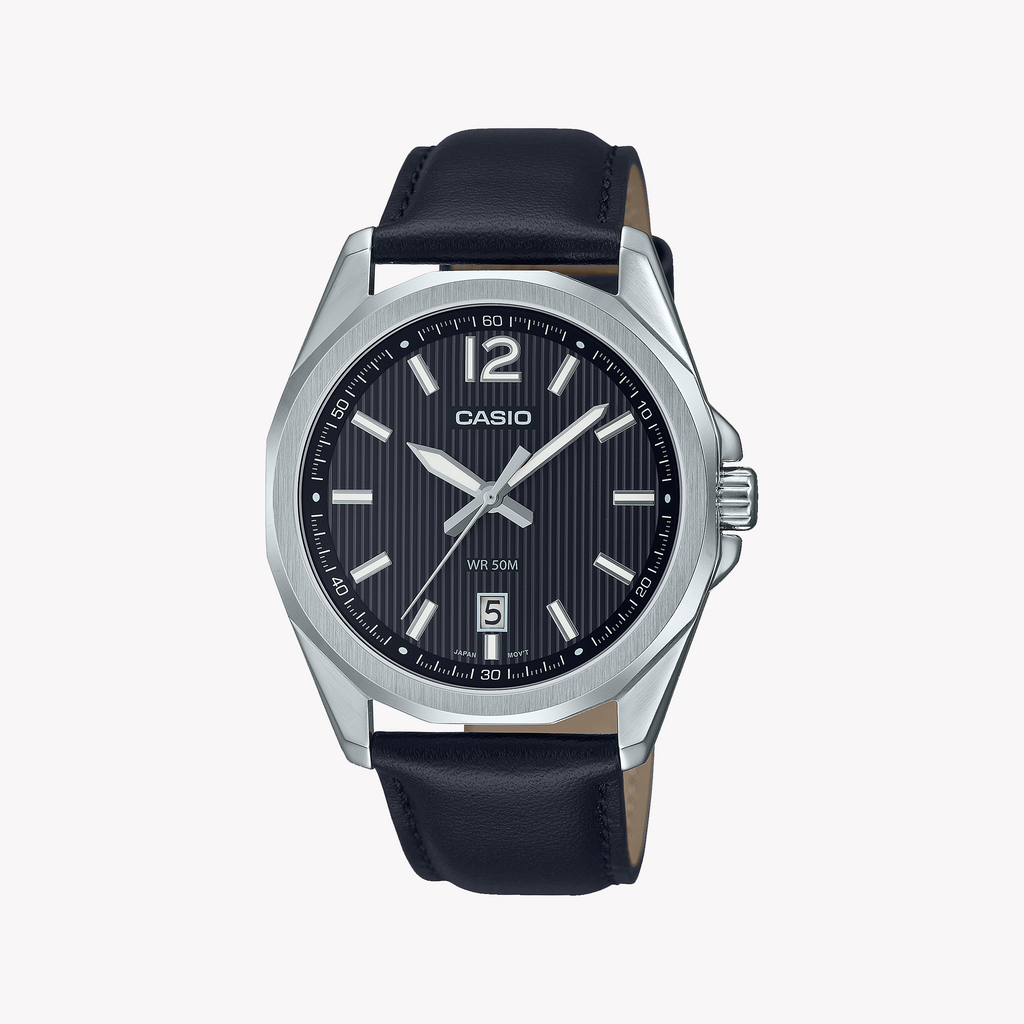 CASIO MTP-E725L-1AVDF - SPORTY SOPHISTICATION MEN'S WATCH WITH BLACK DIAL & LEATHER BAND