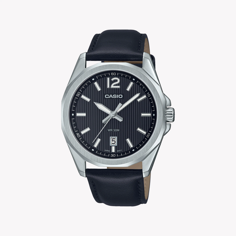 Casio Mtp-E725l-1avdf - Sporty Sophistication Men's Watch With Black Dial & Leather Band by i-watch