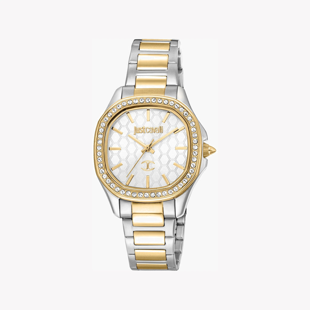 JUST CAVALLI Women's Watch with Silver & Gold Stainless Steel Case and Silver & Gold Stainless Steel Band