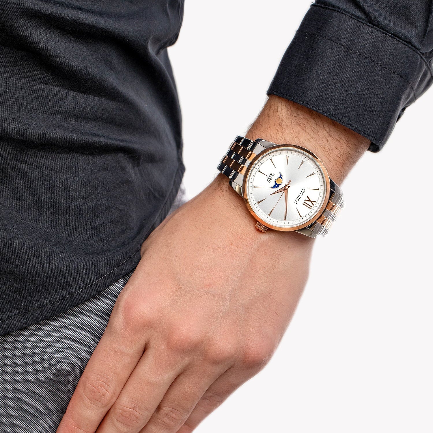 Citizen Men's Silver & Rose Gold Watch, Stainless Steel | Ak5006