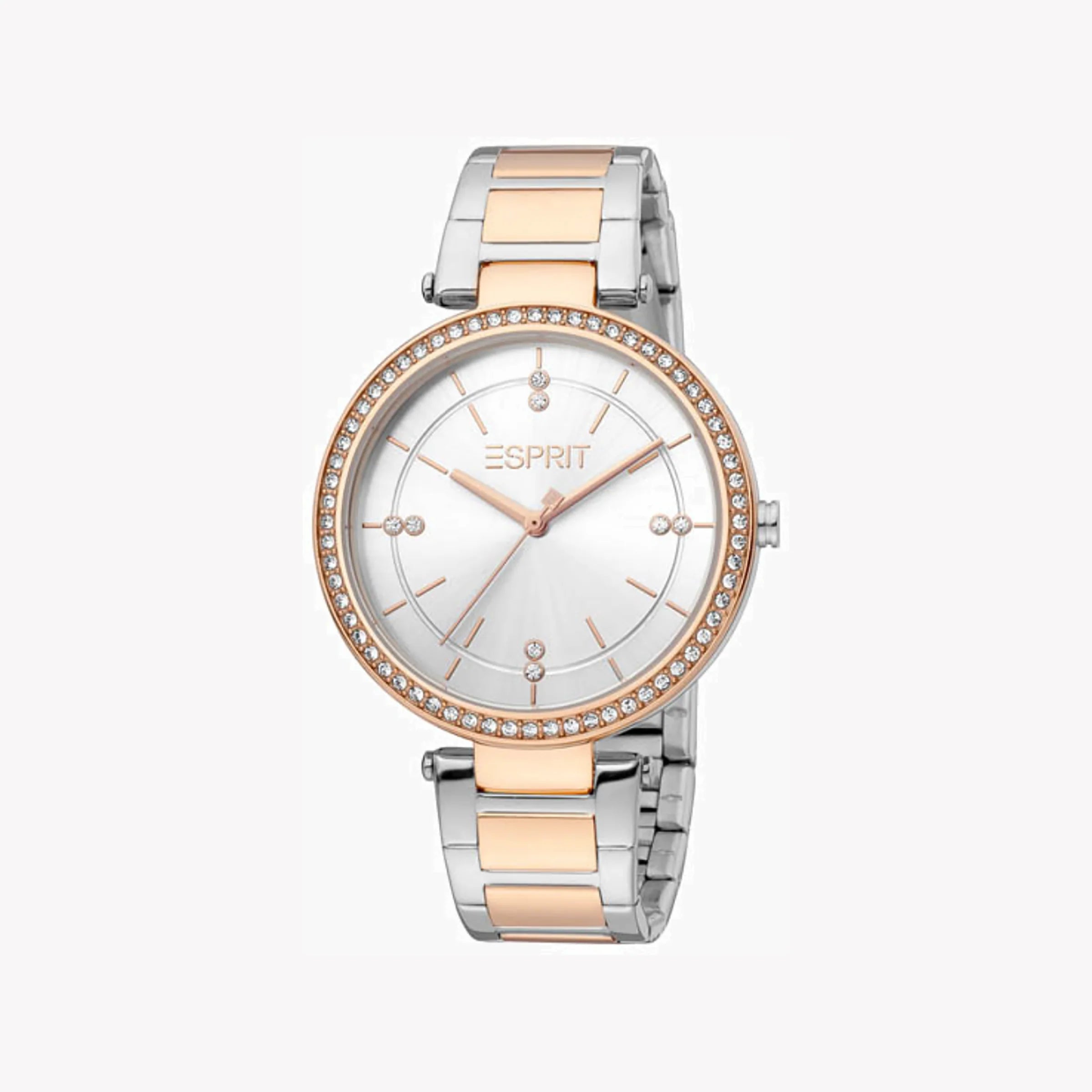 ESPRIT Women's Watch with Silver Stainless Steel Case and Silver & Rose Gold Stainless Steel Band