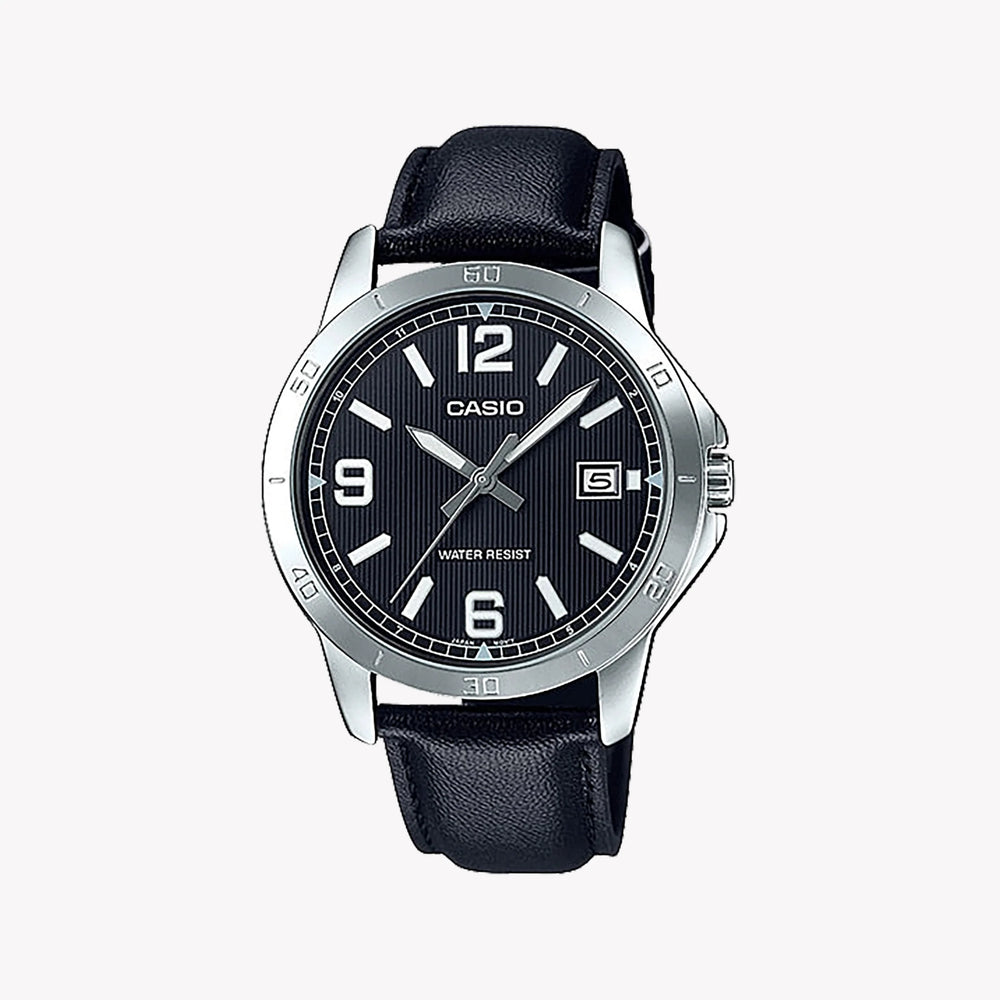 Timeless Elegance Men's Silver Watch, Black Leather | Mtp-V004l-1budf by i-watch