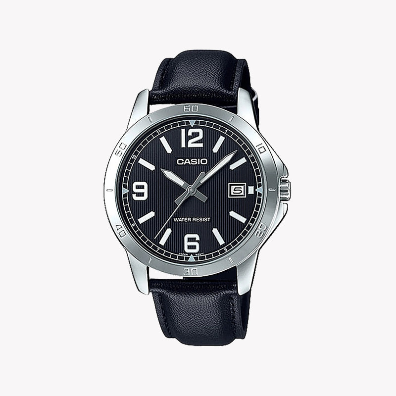 Timeless Elegance Men's Silver Watch, Black Leather | Mtp-V004l-1budf by i-watch