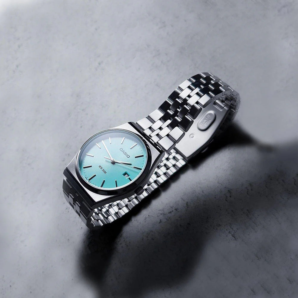 Casio Men's Silver Watch, Cyan Dial | Mtp-B145d-2a1v by i-watch
