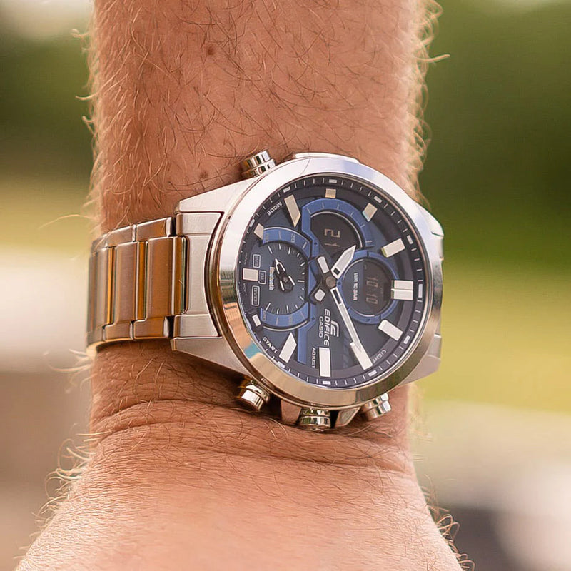 Casio Edifice Ecb-30d-2adf - Dynamic Elegance Meets Innovative Performance Men's Watch With Stainless Steel BAnd and Striking Blue Dial by i-watch