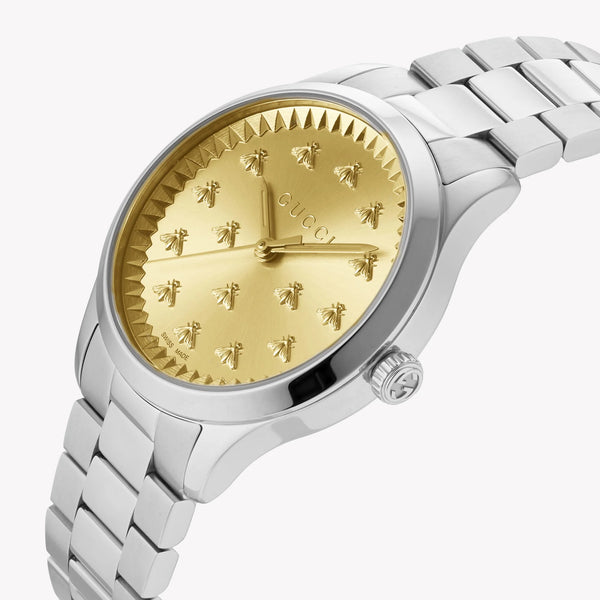 Gucci Women's Silver Stainless Steel, Gold Dial | Ya1265035 by i-watch