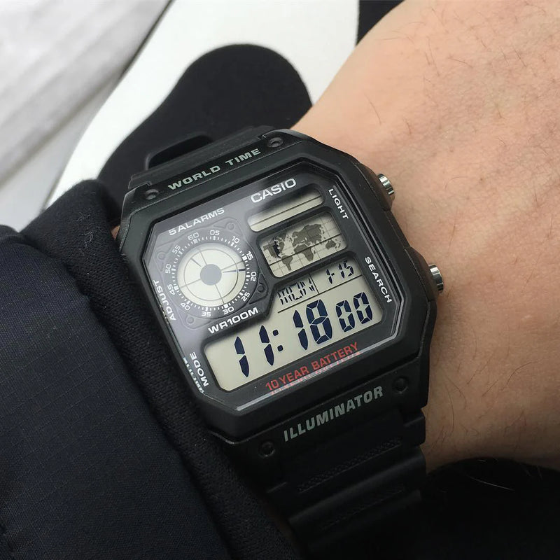 Casio Men's Black Resin Watch, Digital Display | Ae-1200wh-1avdf by i-watch