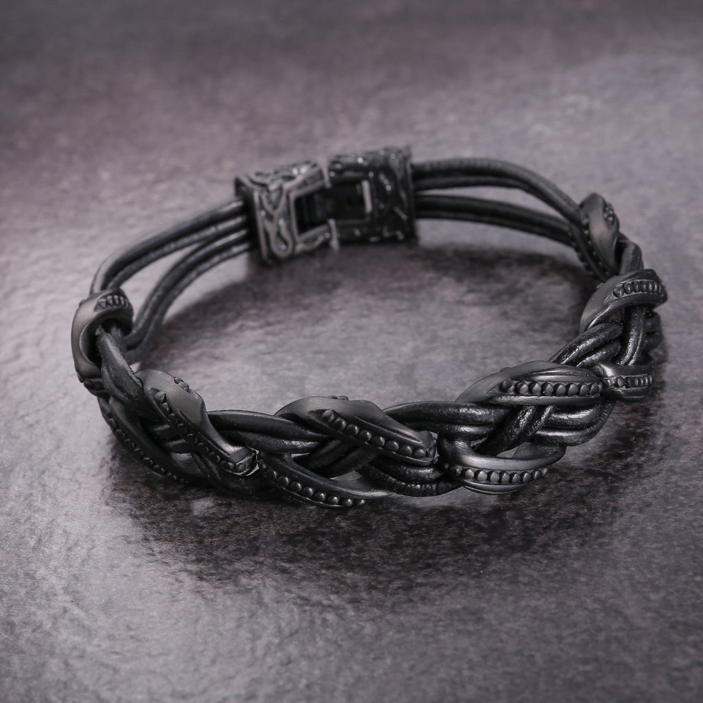 Zink Men's Black Stainless Steel & Leather Bracelet | Zjbc0388