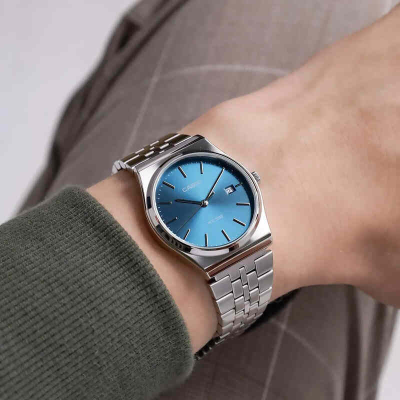 Casio Men's Silver Watch, Blue Dial | Mtp-B145d-2a2v – i-watch