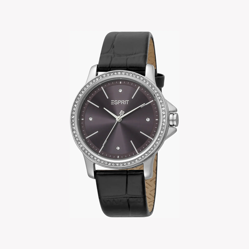 Esprit Women's Black Leather Watch, Burgundy Dial | Es1l235m0095 by i-watch