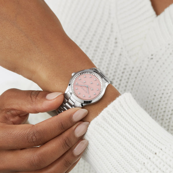 Gucci Women's Silver Stainless Steel, Pink Dial | Ya1265033 by i-watch