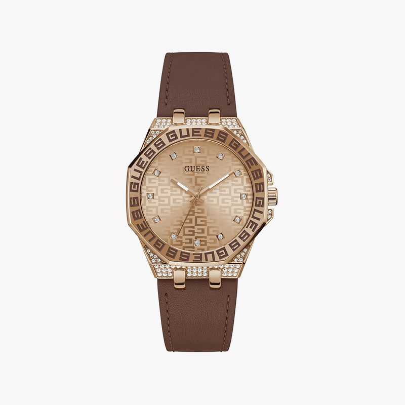 Guess Women's Rose Gold Watch, Brown Leather Band | Gw0547l2 by i-watch