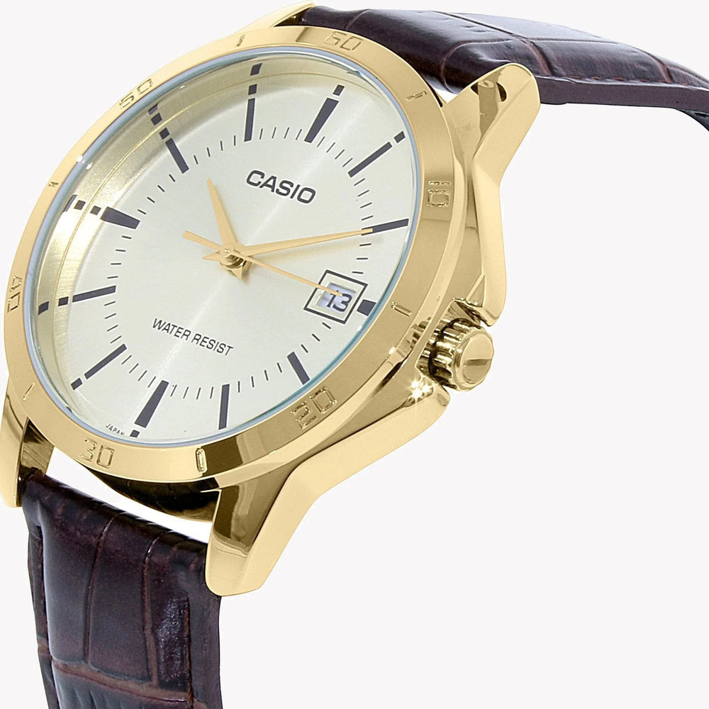 Casio Men's Gold Stainless Steel Watch, Brown Leather Band | Mtp-V004gl-9aud by i-watch