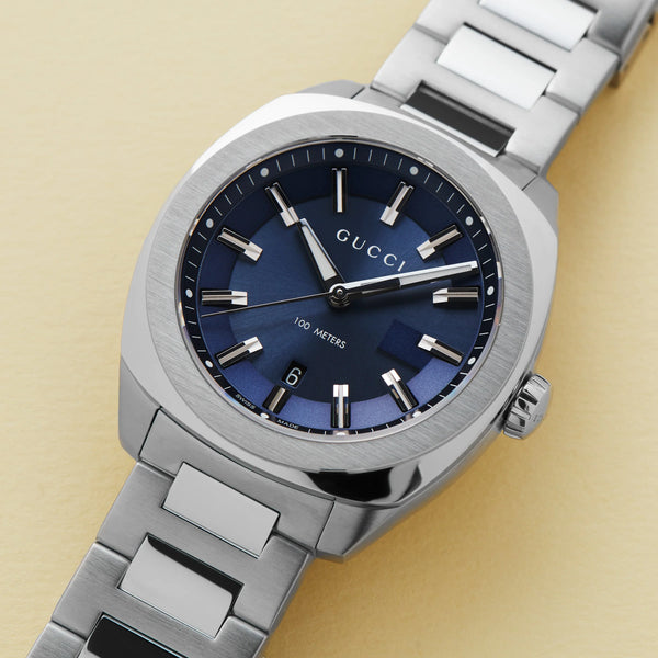 Gucci Men's Silver Stainless Steel, Blue Dial | Ya142303 by i-watch