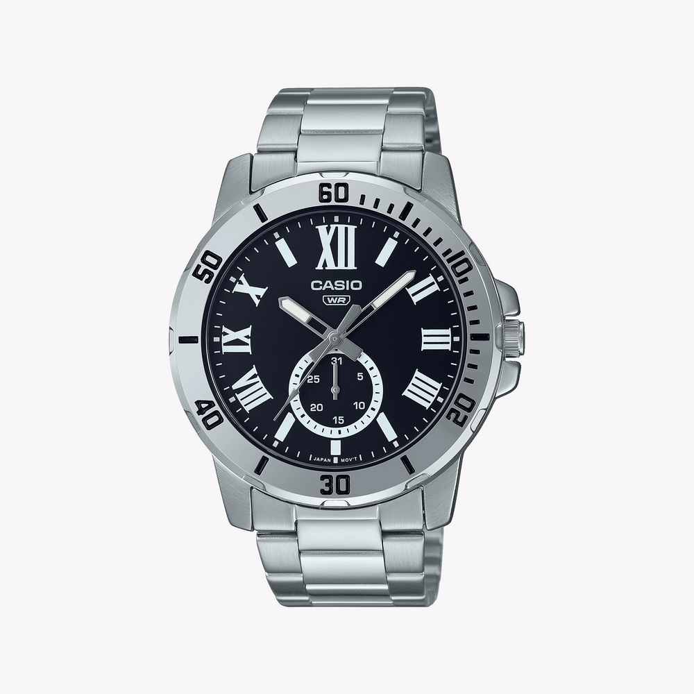 Casio Men's Silver Watch, Black Dial | Mtp-Vd200d-1b by i-watch