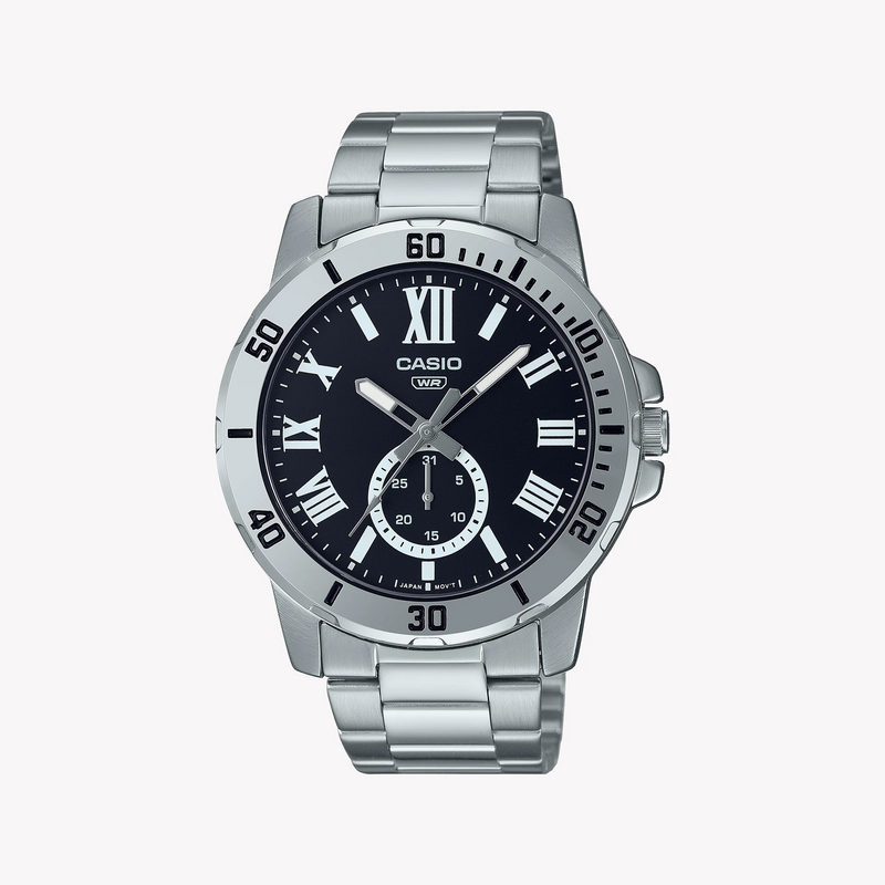 Casio Men's Silver Watch, Black Dial | Mtp-Vd200d-1b by i-watch