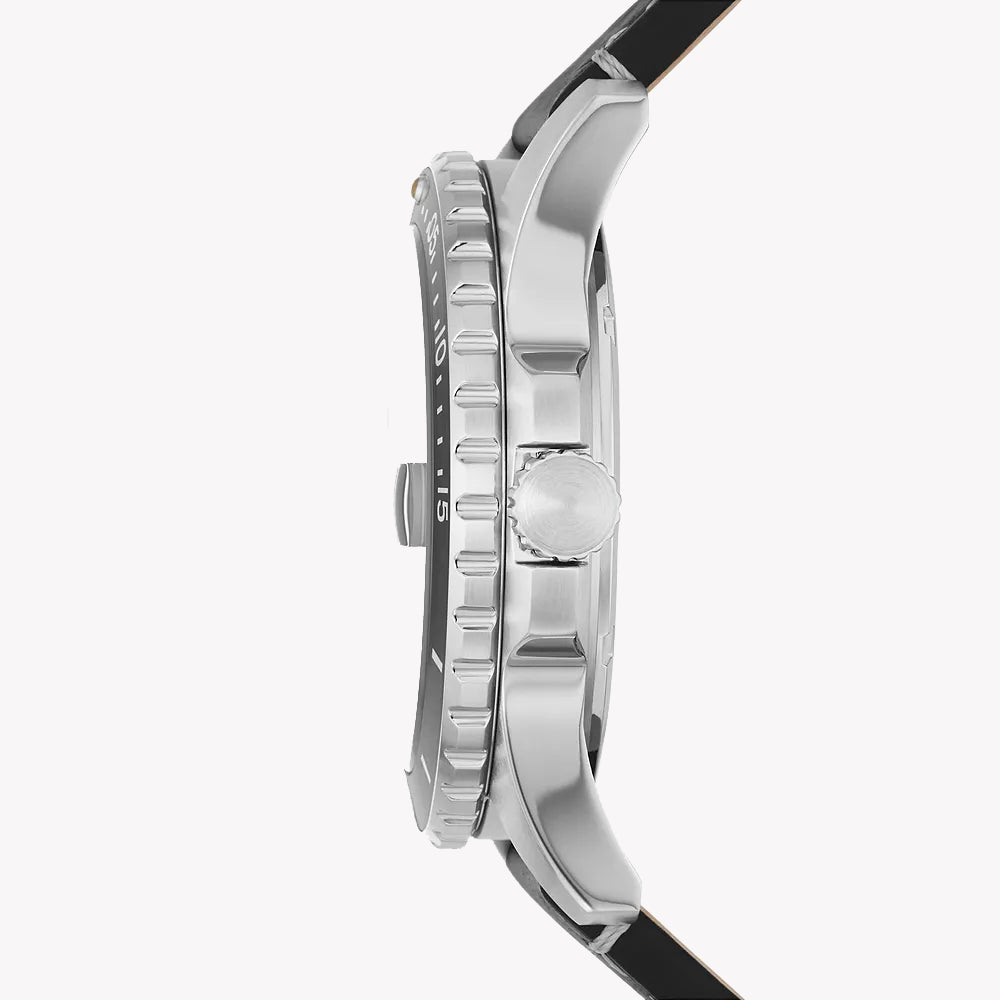 FOSSIL FS5960 DYNAMIC ELEGANCE - MODERN MEN'S TIMEPIECE WITH BLACK DIAL & SILVER LEATHER STRAP-i-Watch-2