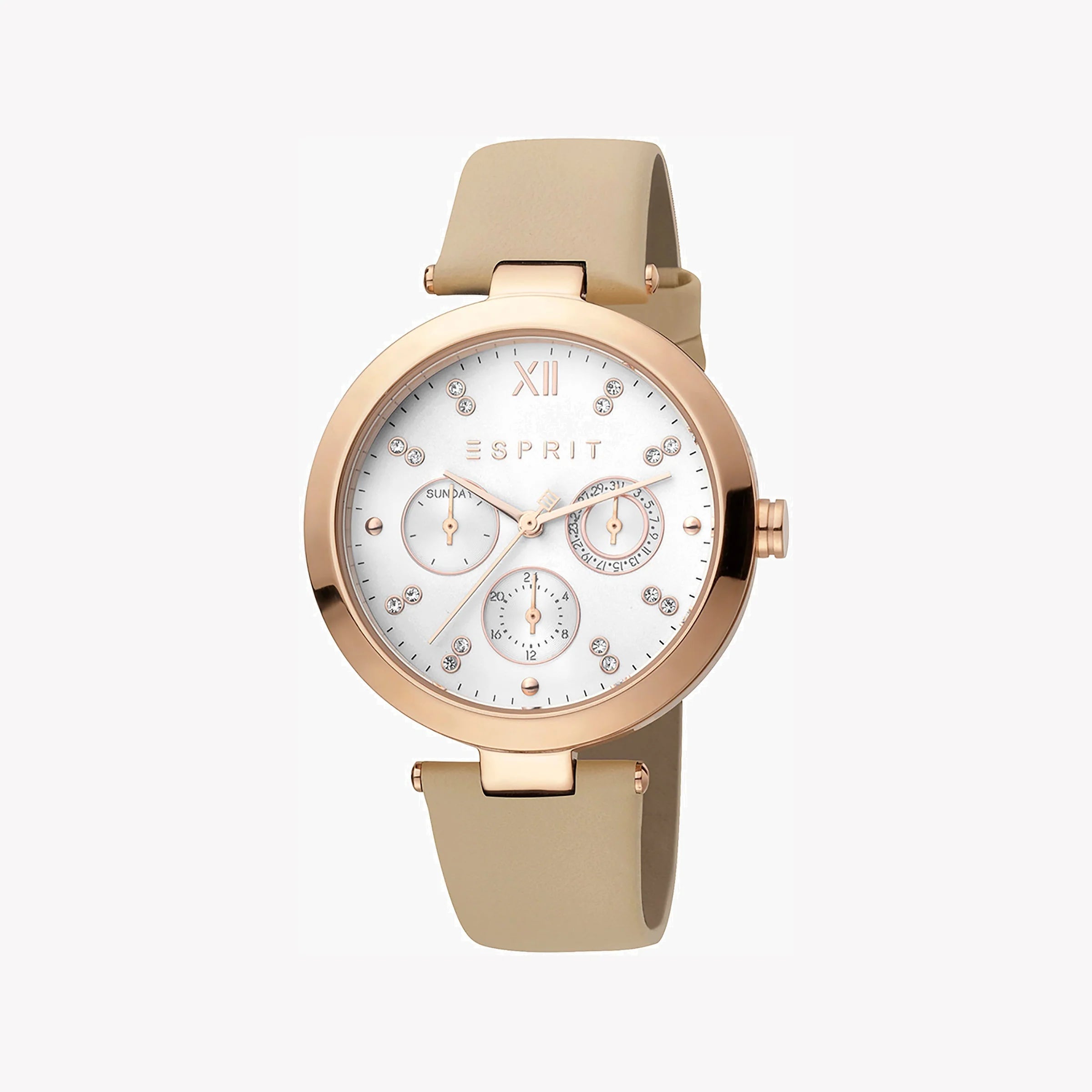 ESPRIT Women's Watch with Rose Gold Stainless Steel Case and Beige Leather Band