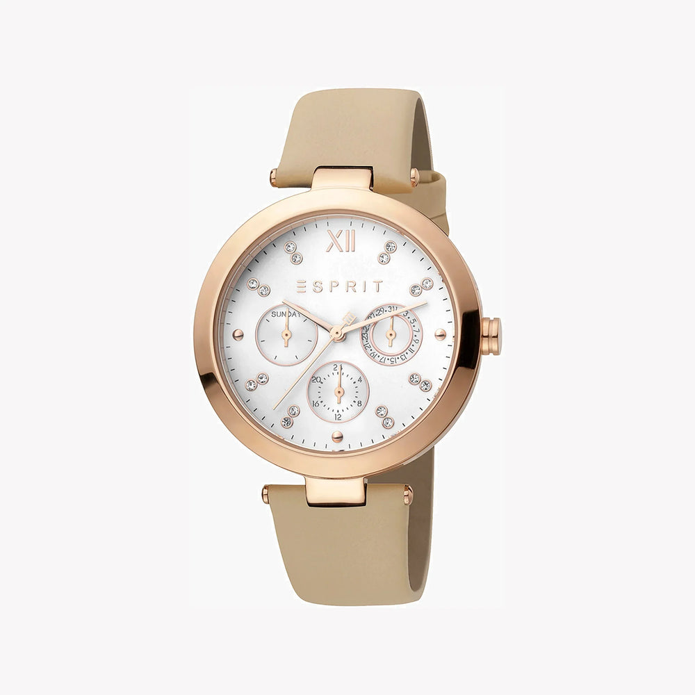 Esprit Women's Beige Leather Watch, Silver Dial | ES1L213L0025 by i-watch