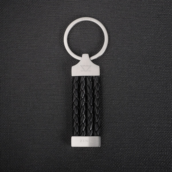 Zink Keychain - Silver & Black - Stainless Steel & Leather | Zjkc008b by i-watch