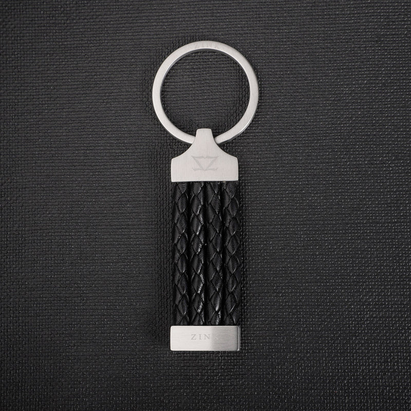 Zink Keychain - Silver & Black - Stainless Steel & Leather | Zjkc008b by i-watch