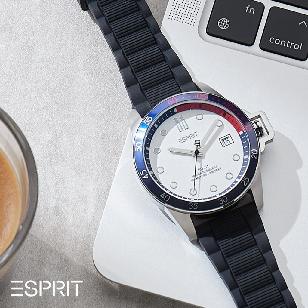 ESPRIT MEN'S TIMEPIECE - STYLISH BLACK RUBBER BAND & SILVER DIAL 43MM WATCH-i-Watch-4